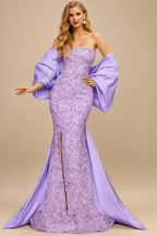 Rutipo Lilac Trumpet/Mermaid Off-The-Shoulder Sequined Evening Dresses With Split Front