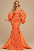 Rutipo Orange Trumpet/Mermaid Off-The-Shoulder Sequined Evening Dresses With Split Front