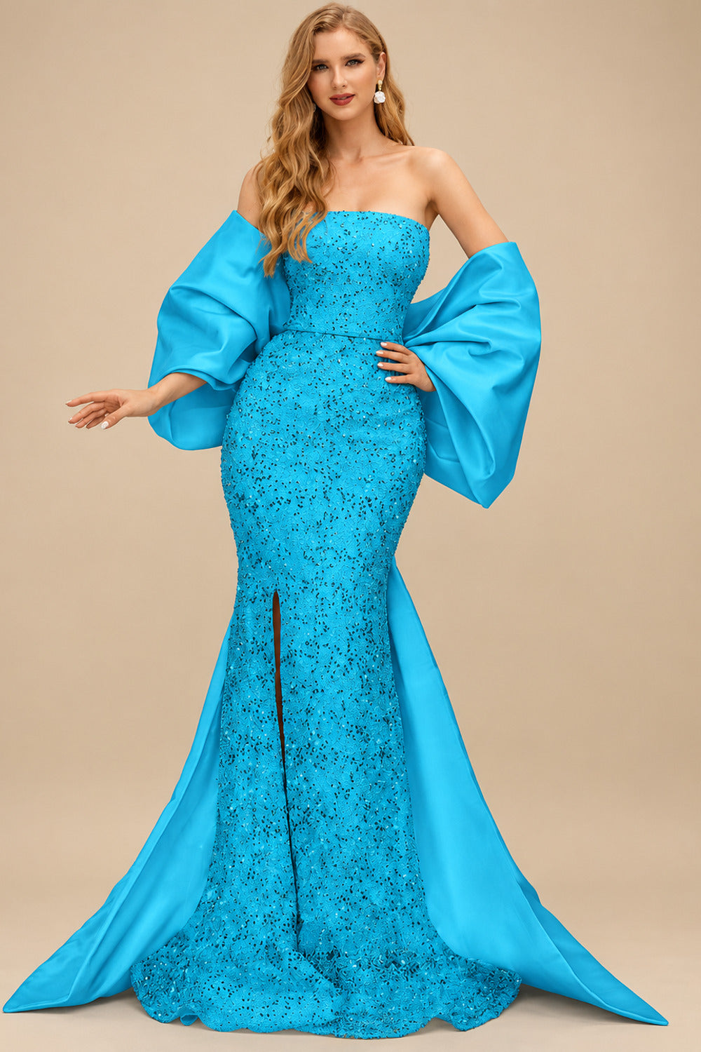 Rutipo Pool Trumpet/Mermaid Off-The-Shoulder Sequined Evening Dresses With Split Front
