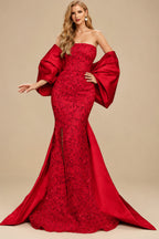 Rutipo Red Trumpet/Mermaid Off-The-Shoulder Sequined Evening Dresses With Split Front