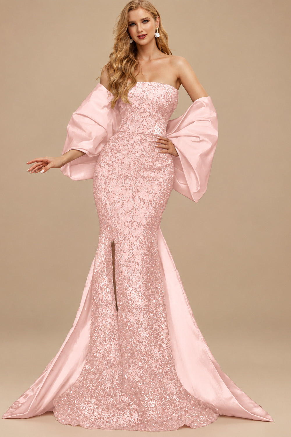 Rutipo Rose Gold Trumpet/Mermaid Off-The-Shoulder Sequined Evening Dresses With Split Front
