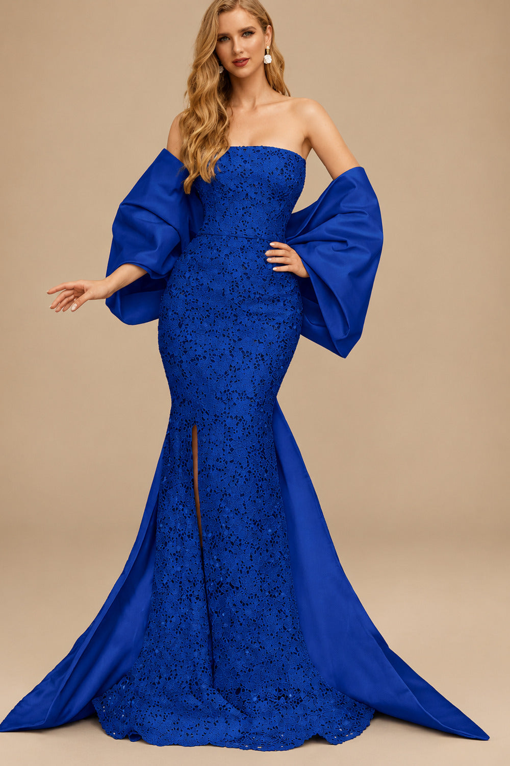 Rutipo Royal Blue Trumpet/Mermaid Off-The-Shoulder Sequined Evening Dresses With Split Front