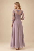 Rutipo Dusk A-Line Scoop Neck Long Sleeves Asymmetrical Chiffon Mother Of The Bride Dresses With Lace