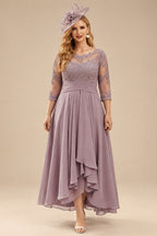 Rutipo Dusk A-Line Scoop Neck Long Sleeves Asymmetrical Chiffon Mother Of The Bride Dresses With Lace