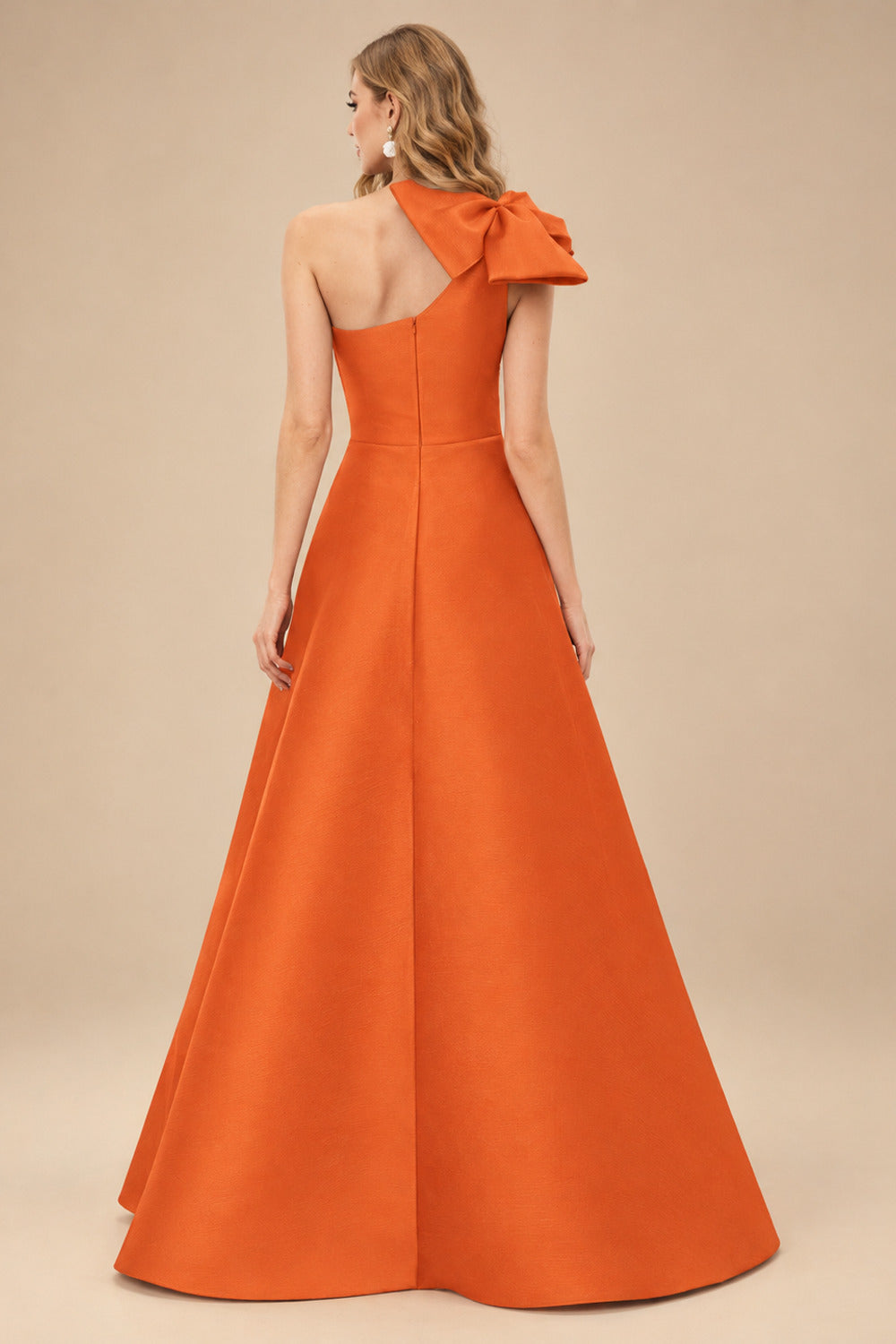 Rutipo Burnt Orange A-Line One-Shoulder Satin Mother Of The Bride Dresses With Bow(s)/Pockets