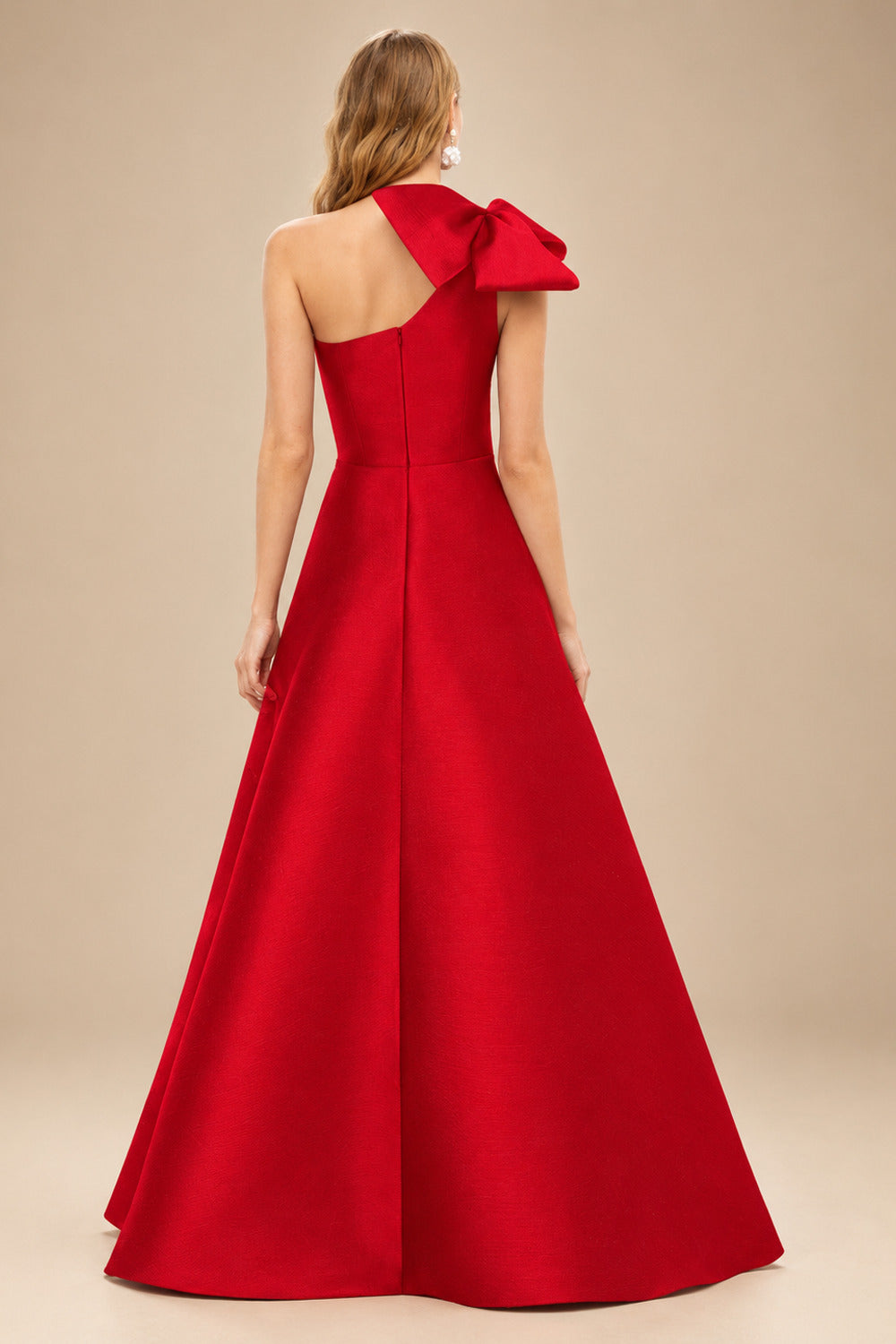 Rutipo Red A-Line One-Shoulder Satin Mother Of The Bride Dresses With Bow(s)/Pockets