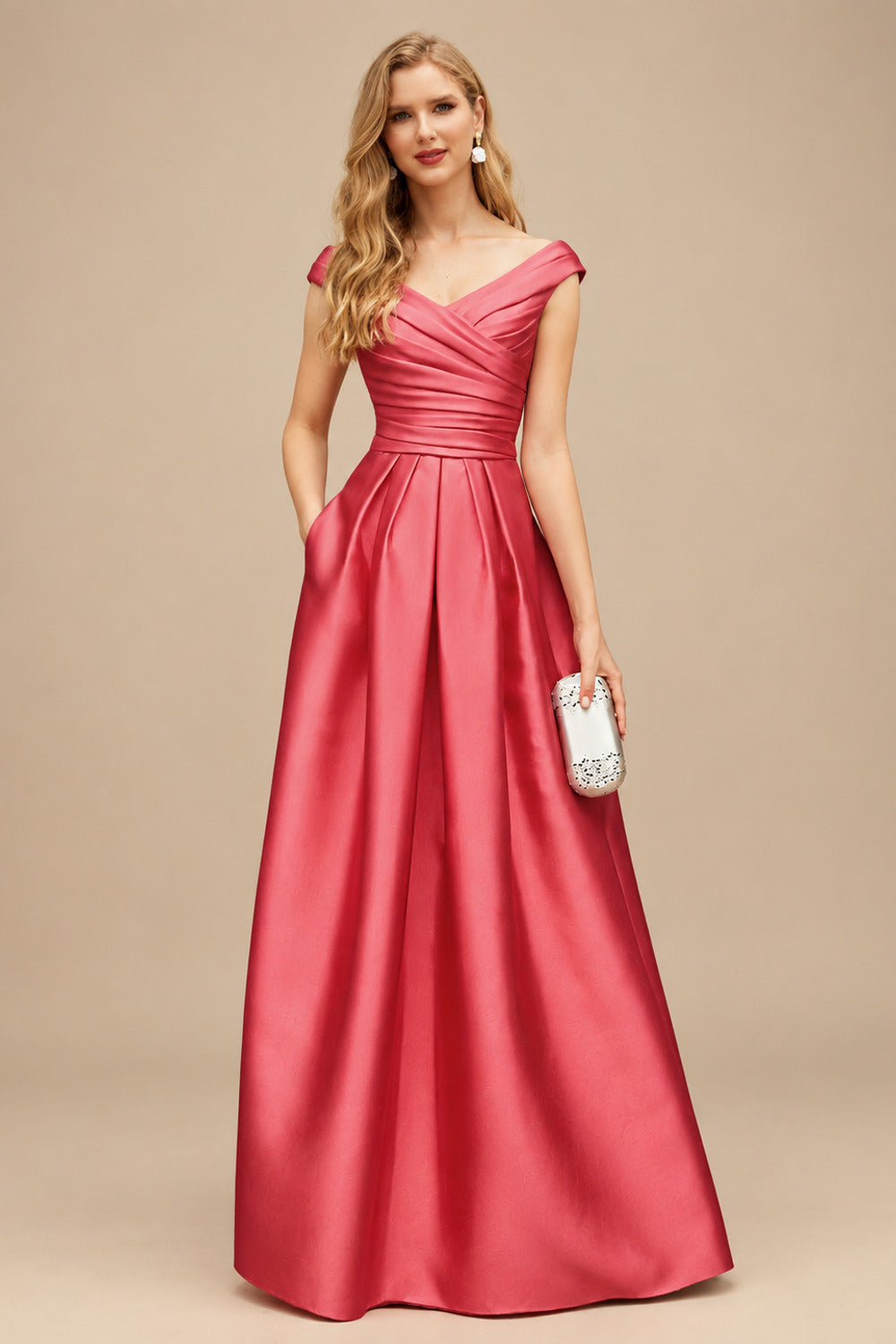 Rutipo As Picture A-Line Satin Pockets Mother Of The Bride Dresses With Cap Shoulder