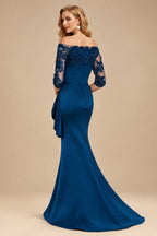 Rutipo As Picture Exquisite Semi Sheer Illusion Floral Embroidered Off-Shoulder Mother Of The Bride Dresses With Ruffled Waist