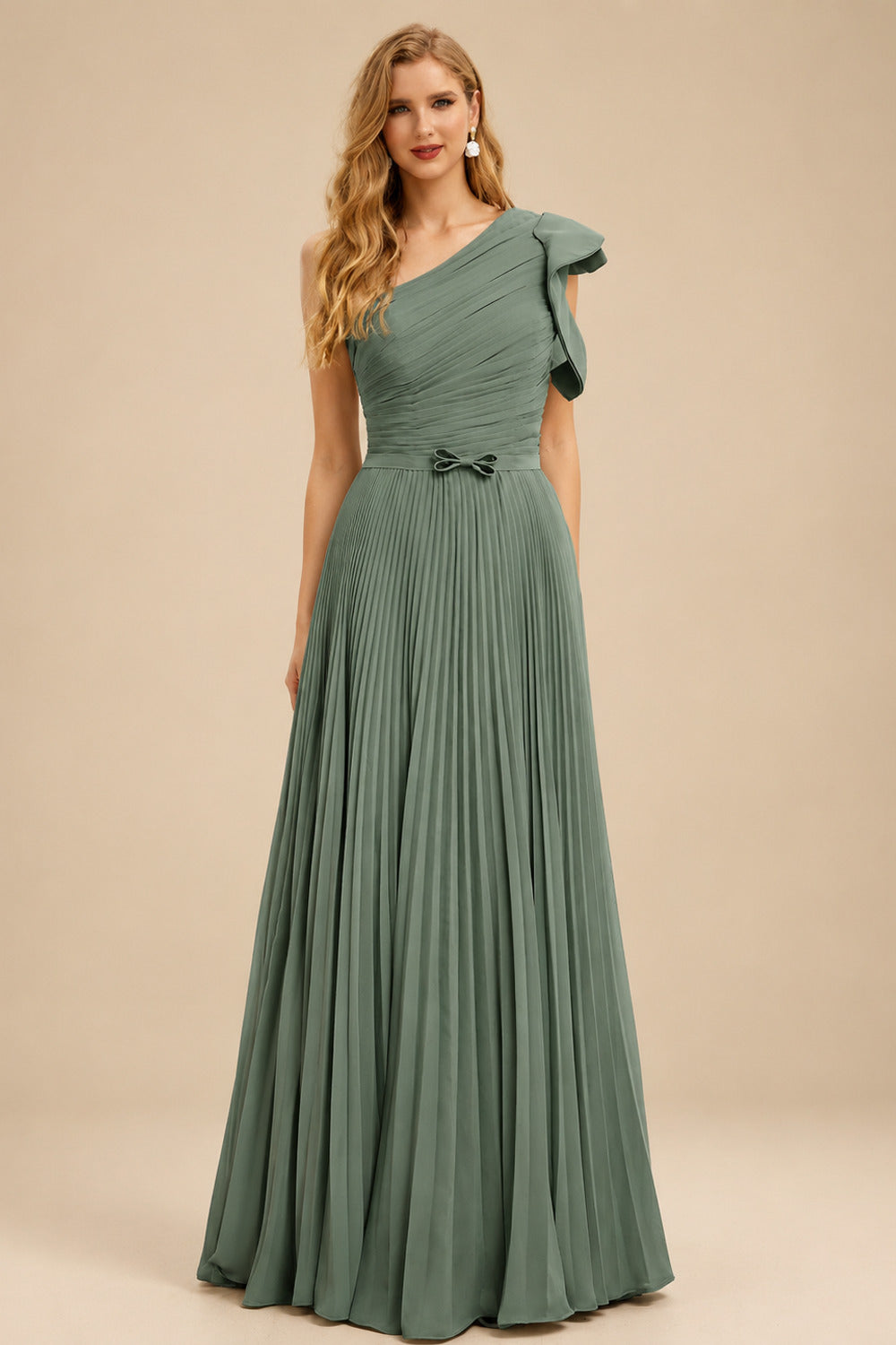 Rutipo As Picture Elegant Pleated One-Shoulder Sleeveless Floor-Length Mother Of The Bride Dresses With Pleated