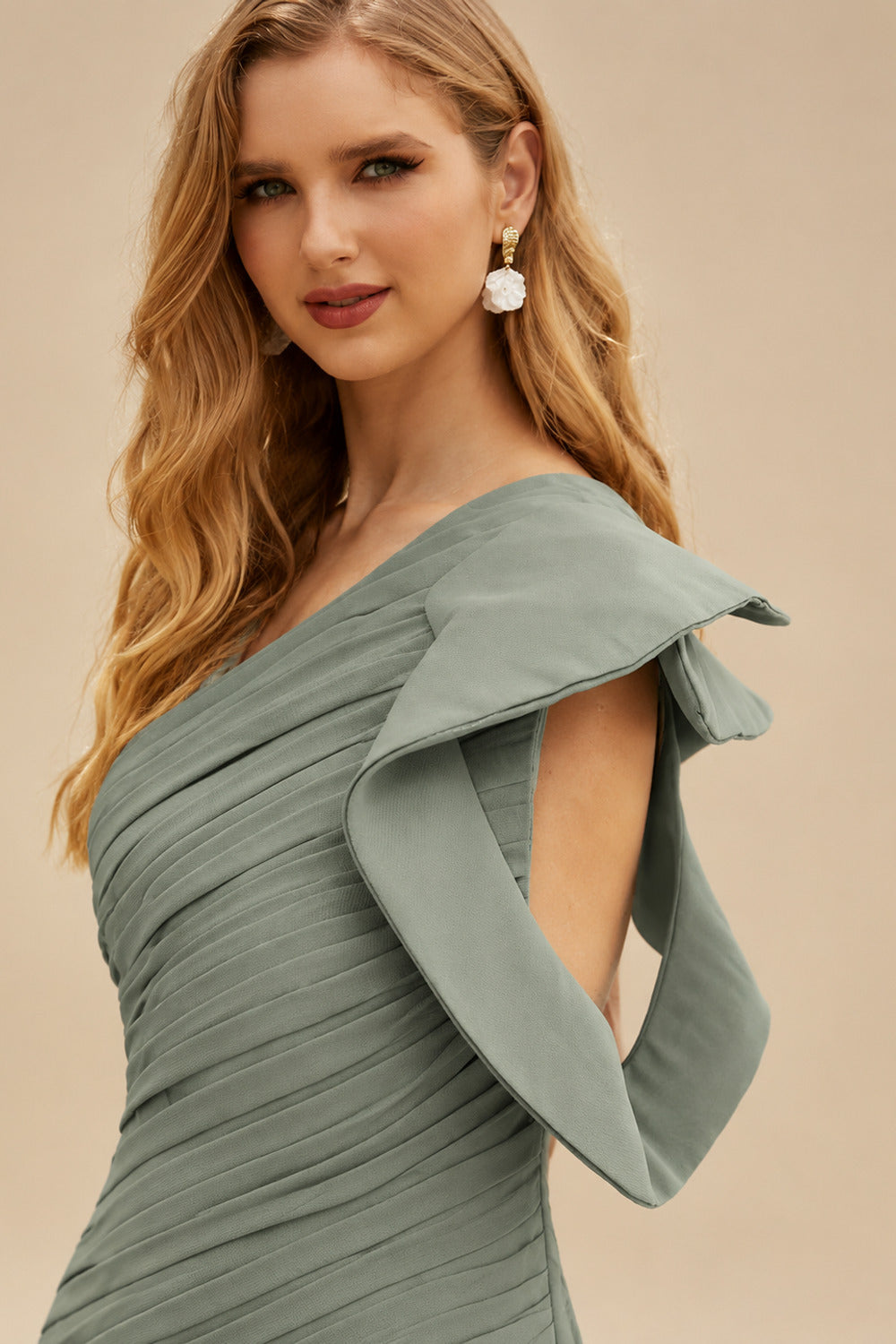 Rutipo As Picture Elegant Pleated One-Shoulder Sleeveless Floor-Length Mother Of The Bride Dresses With Pleated