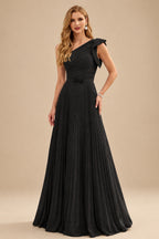 Rutipo Black Elegant Pleated One-Shoulder Sleeveless Floor-Length Mother Of The Bride Dresses With Pleated