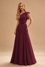 Rutipo Burgundy Elegant Pleated One-Shoulder Sleeveless Floor-Length Mother Of The Bride Dresses With Pleated