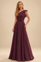 Rutipo Cabernet Elegant Pleated One-Shoulder Sleeveless Floor-Length Mother Of The Bride Dresses With Pleated