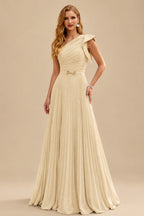 Rutipo Champagne Elegant Pleated One-Shoulder Sleeveless Floor-Length Mother Of The Bride Dresses With Pleated