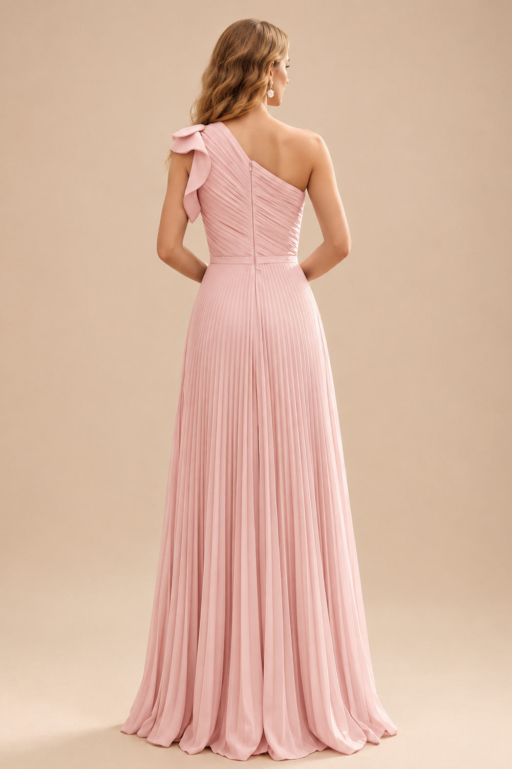 Rutipo Dusty Rose Elegant Pleated One-Shoulder Sleeveless Floor-Length Mother Of The Bride Dresses With Pleated