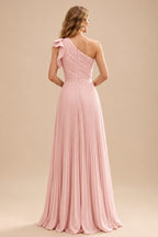 Rutipo Dusty Rose Elegant Pleated One-Shoulder Sleeveless Floor-Length Mother Of The Bride Dresses With Pleated