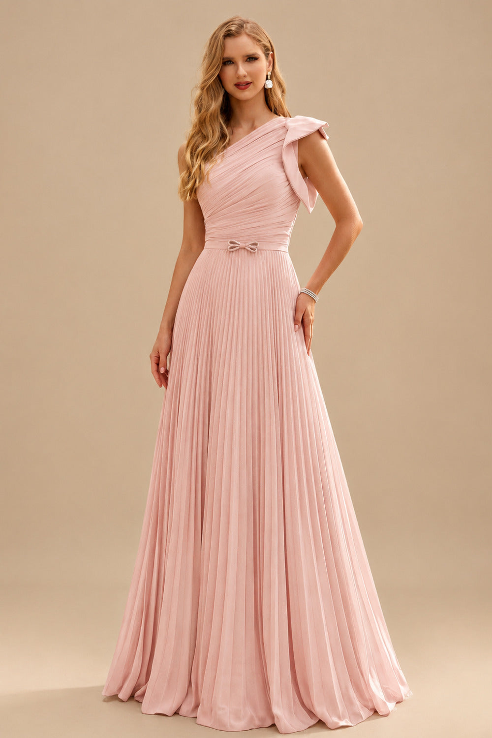 Rutipo Dusty Rose Elegant Pleated One-Shoulder Sleeveless Floor-Length Mother Of The Bride Dresses With Pleated