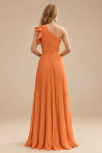 Rutipo Orange Elegant Pleated One-Shoulder Sleeveless Floor-Length Mother Of The Bride Dresses With Pleated
