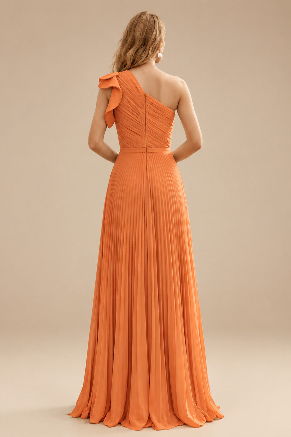 Rutipo Orange Elegant Pleated One-Shoulder Sleeveless Floor-Length Mother Of The Bride Dresses With Pleated