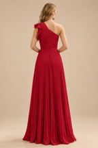 Rutipo Red Elegant Pleated One-Shoulder Sleeveless Floor-Length Mother Of The Bride Dresses With Pleated
