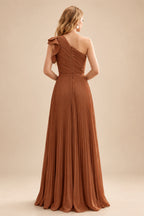 Rutipo Terracotta Elegant Pleated One-Shoulder Sleeveless Floor-Length Mother Of The Bride Dresses With Pleated