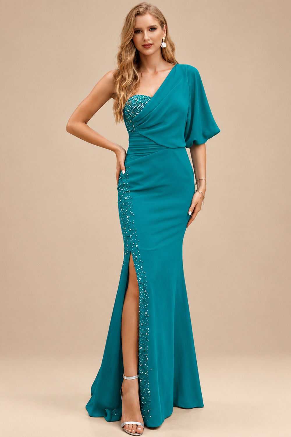 Rutipo Jade One-Shoulder Luxury Beading Trumpet/Mermaid Mother Of The Bride Dresses