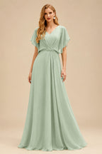 Rutipo Celadon A-Line V-Neck 3/4 Sleeves Tulle Mother Of The Bride Dresses With Appliques Lace