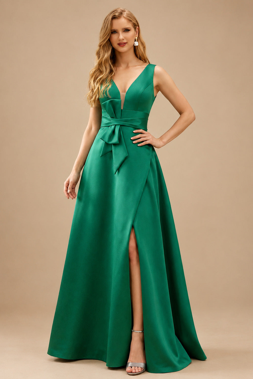 Rutipo As Picture A-Line V-Neck Sleeveless Floor-Length Satin Mother Of The Bride Dresses With Bow(s)