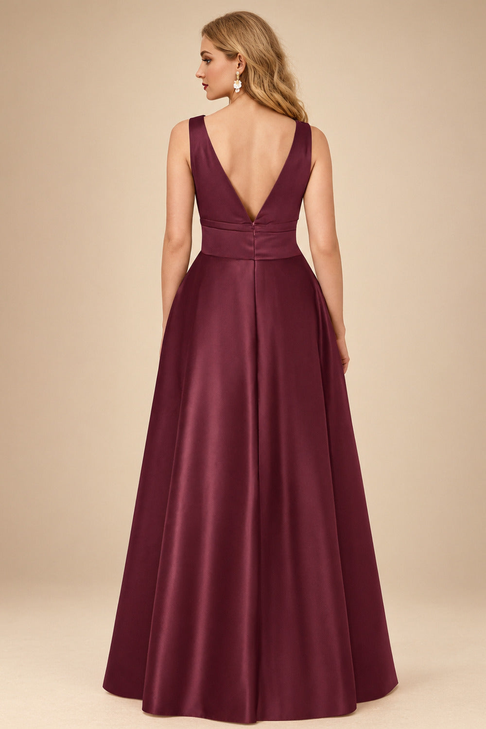 Rutipo Cabernet A-Line V-Neck Sleeveless Floor-Length Satin Mother Of The Bride Dresses With Bow(s)