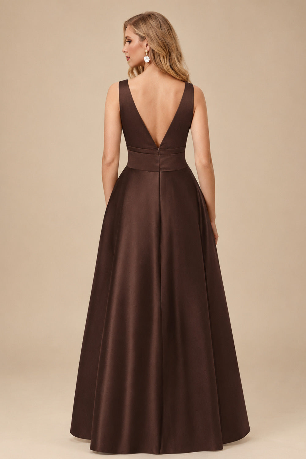 Rutipo Chocolate A-Line V-Neck Sleeveless Floor-Length Satin Mother Of The Bride Dresses With Bow(s)