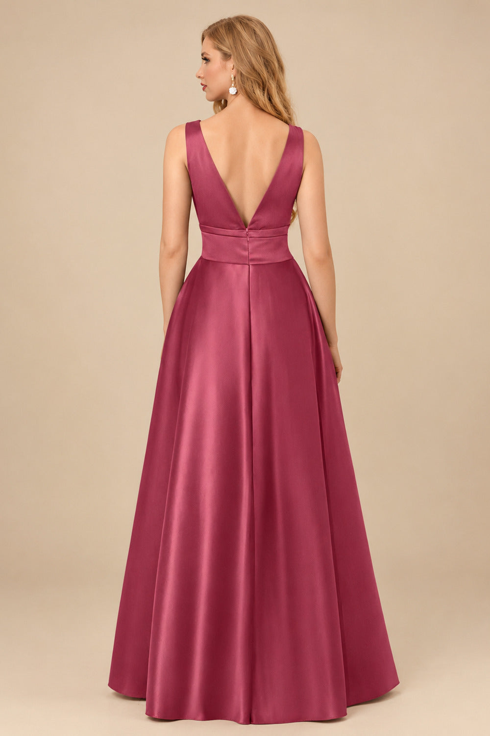 Rutipo Cinnamon Rose A-Line V-Neck Sleeveless Floor-Length Satin Mother Of The Bride Dresses With Bow(s)