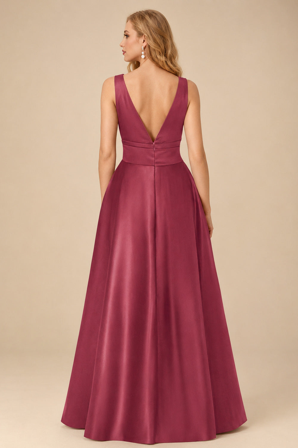 Rutipo Mulberry A-Line V-Neck Sleeveless Floor-Length Satin Mother Of The Bride Dresses With Bow(s)