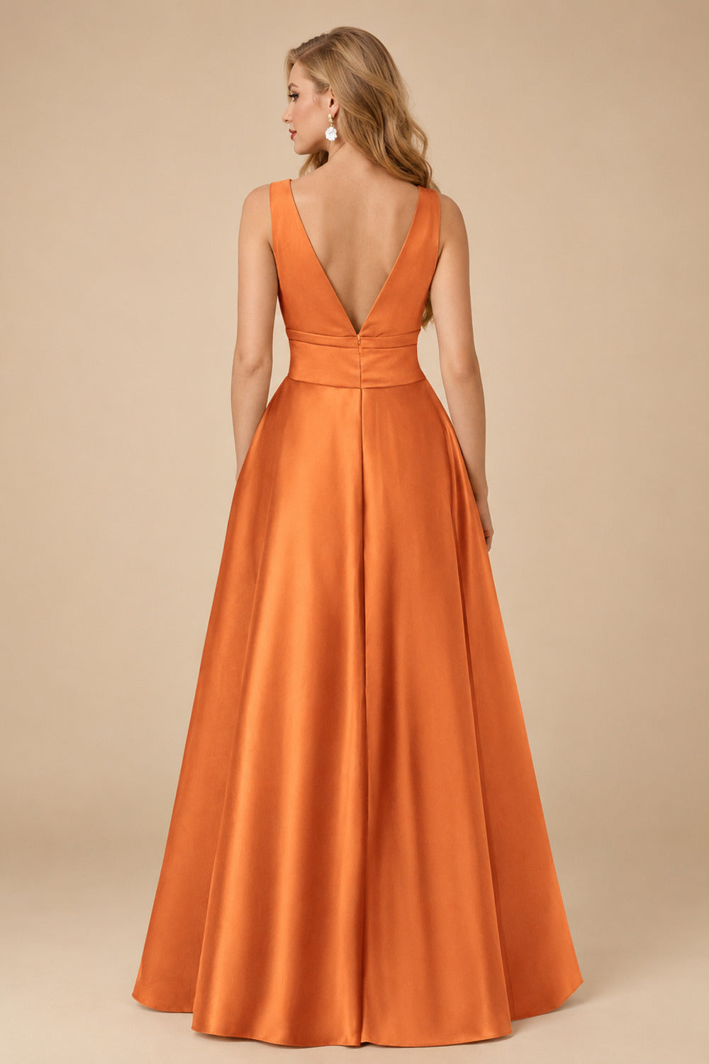 Rutipo Orange A-Line V-Neck Sleeveless Floor-Length Satin Mother Of The Bride Dresses With Bow(s)
