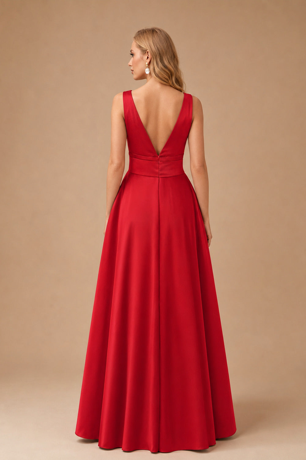 Rutipo Red A-Line V-Neck Sleeveless Floor-Length Satin Mother Of The Bride Dresses With Bow(s)