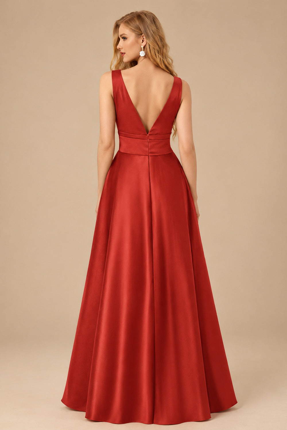 Rutipo Vermilion A-Line V-Neck Sleeveless Floor-Length Satin Mother Of The Bride Dresses With Bow(s)