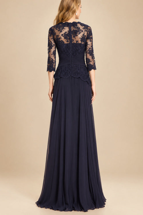 Rutipo As Picture A-Line Scoop Neck 3/4 Sleeves Floor-Length Chiffon/Lace Mother Of The Bride Dresses