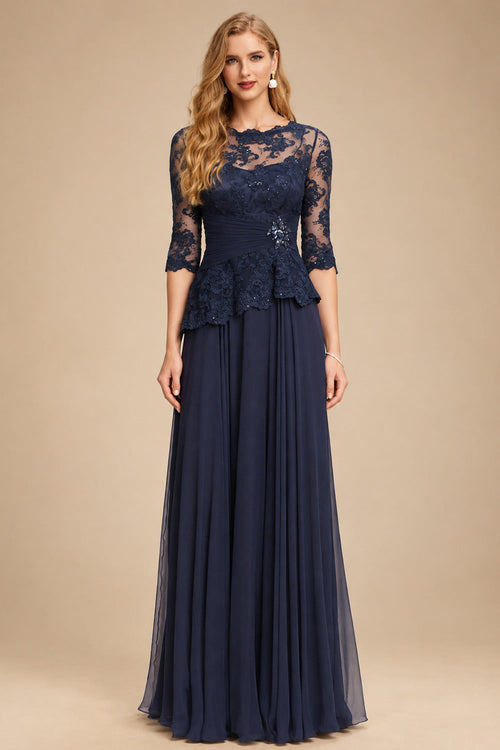 Rutipo As Picture A-Line Scoop Neck 3/4 Sleeves Floor-Length Chiffon/Lace Mother Of The Bride Dresses