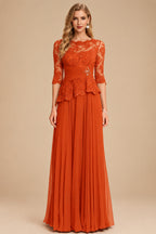 Rutipo Burnt Orange A-Line Scoop Neck 3/4 Sleeves Floor-Length Chiffon/Lace Mother Of The Bride Dresses