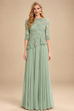 Rutipo Celadon A-Line Scoop Neck 3/4 Sleeves Floor-Length Chiffon/Lace Mother Of The Bride Dresses
