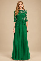 Rutipo Forest Green A-Line Scoop Neck 3/4 Sleeves Floor-Length Chiffon/Lace Mother Of The Bride Dresses