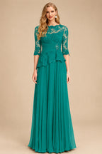 Rutipo Jade A-Line Scoop Neck 3/4 Sleeves Floor-Length Chiffon/Lace Mother Of The Bride Dresses