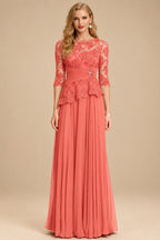 Rutipo Papaya A-Line Scoop Neck 3/4 Sleeves Floor-Length Chiffon/Lace Mother Of The Bride Dresses