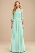 Rutipo Sage Green A-Line Scoop Neck 3/4 Sleeves Floor-Length Chiffon/Lace Mother Of The Bride Dresses