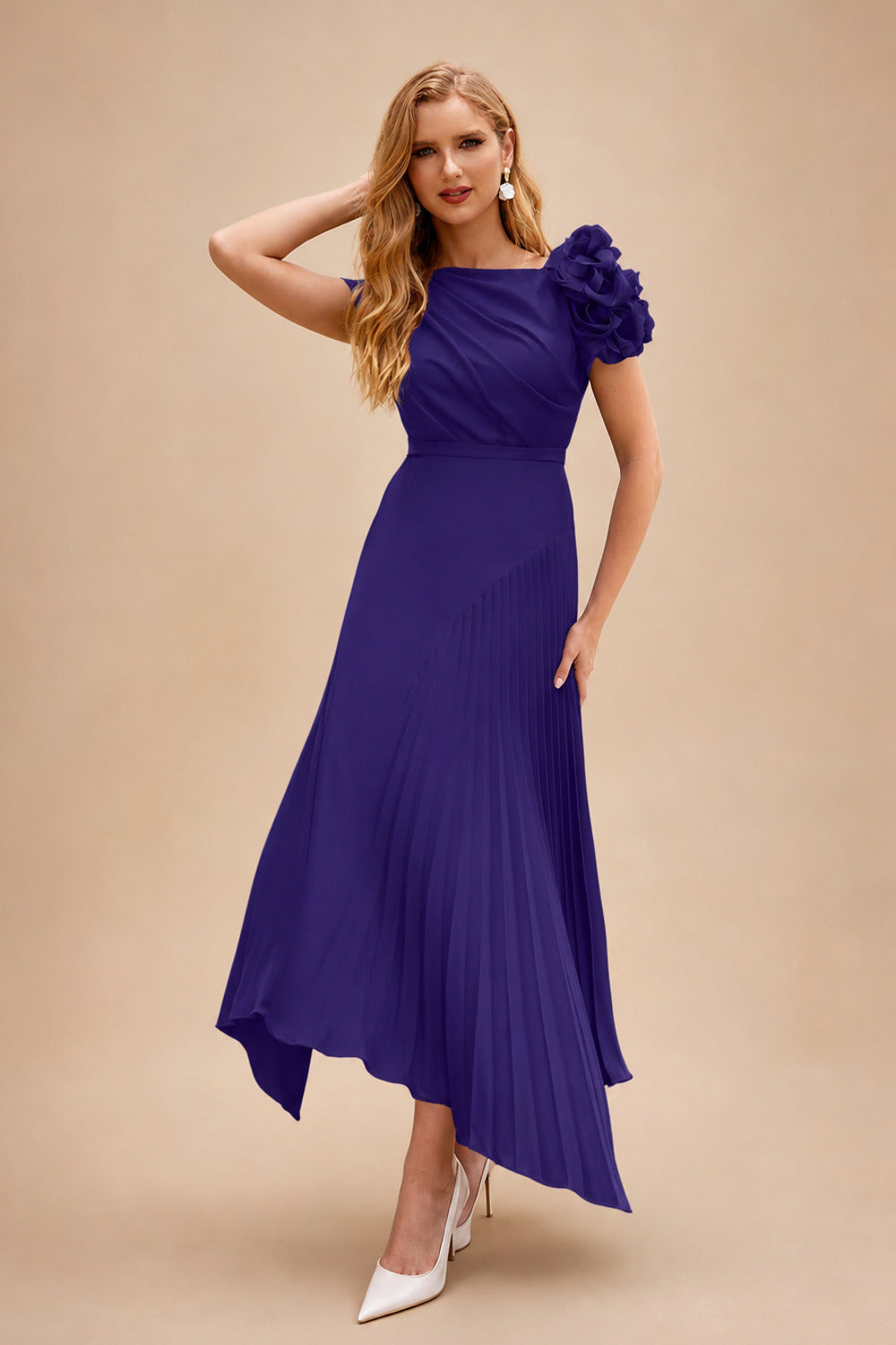 Rutipo Regency A-Line Asymmetrical Stretch Chiffon Mother Of The Bride Dresses With Pleated/Flower(s)