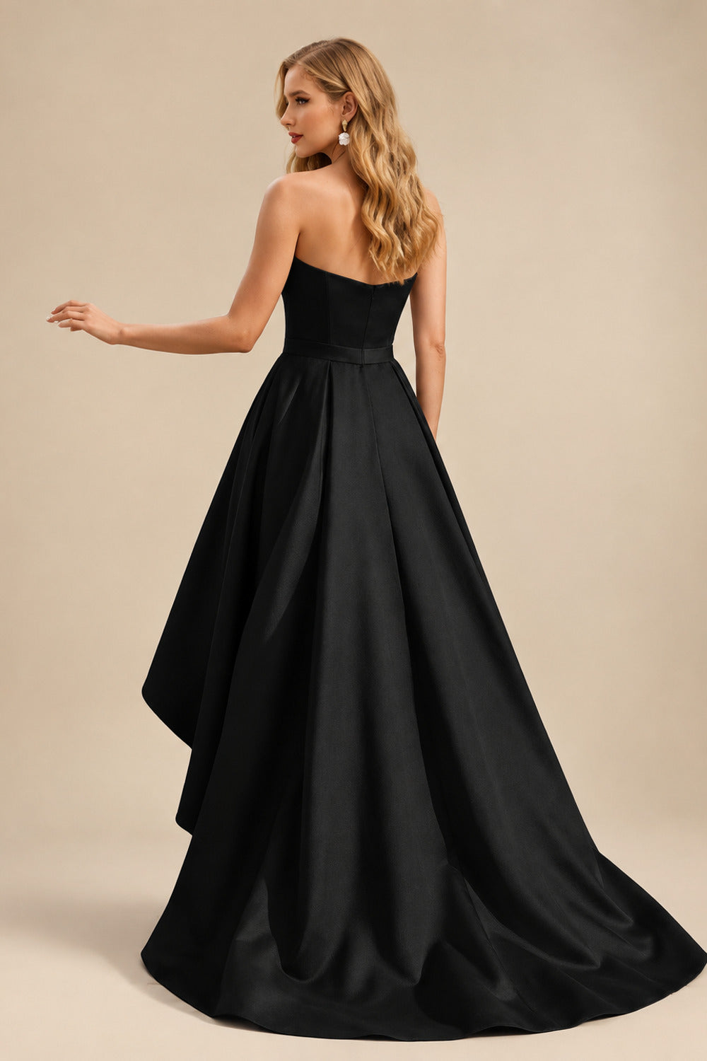 Rutipo Black Ball-Gown/Princess Sleeveless Strapless Satin Asymmetrical Prom Dress With Pleated