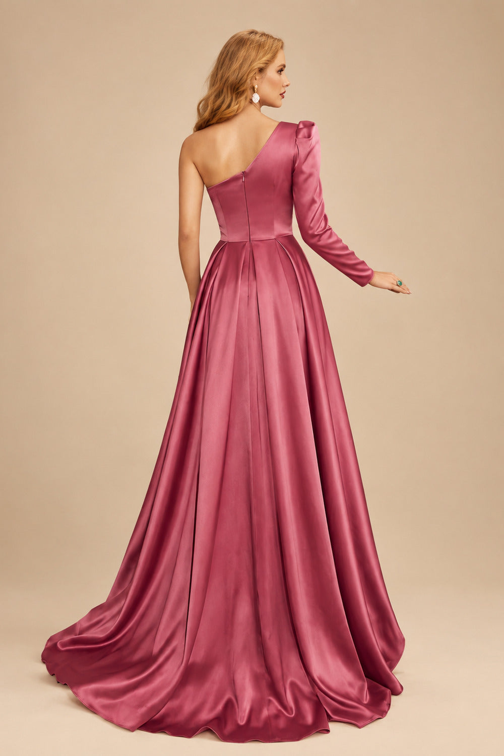 Rutipo As Picture Sheath/Column One-Shoulder Long Sleeves Satin Evening Dress With High Split