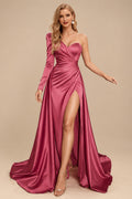 Rutipo As Picture Sheath/Column One-Shoulder Long Sleeves Satin Evening Dress With High Split