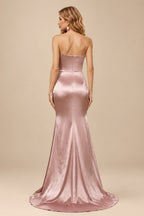 Rutipo As Picture Sheath/Column Halter Charmeuse Prom Dresses With High Split