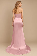 Rutipo Dusty Rose Sheath/Column Halter Charmeuse Prom Dresses With High Split