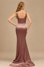 Rutipo As Picture Flattering Square Neckline Ruched Wasit Prom Dresses With High Slit